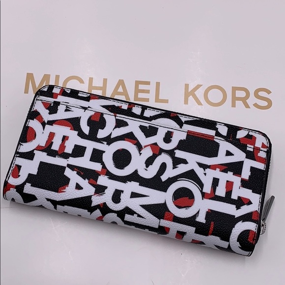 MICHAEL KORS COOPER TECH ZIP AROUND BLACK/MNDRINE - Picture 2 of 16